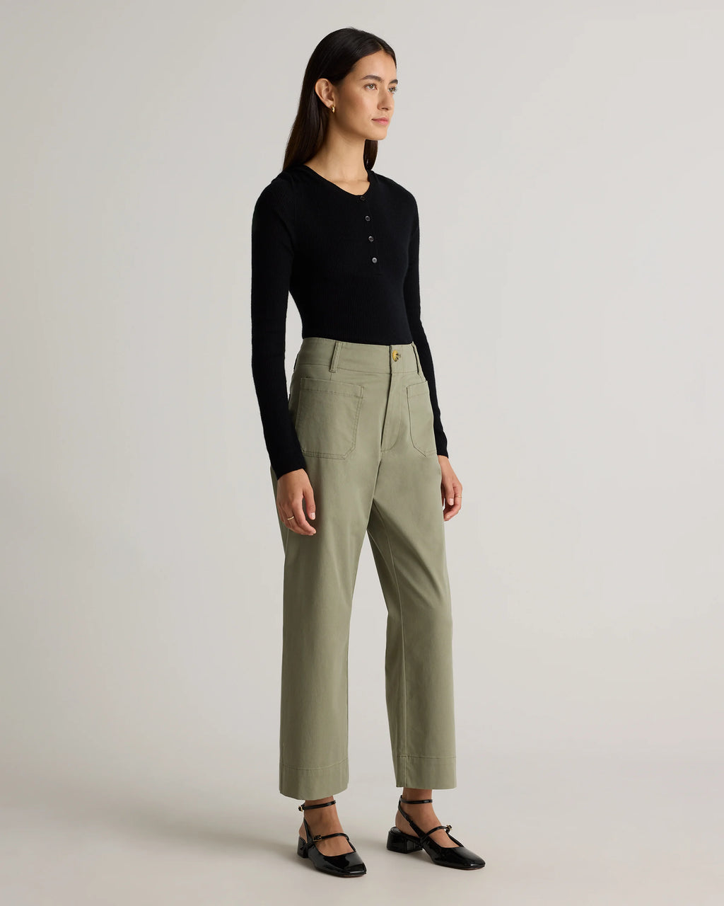 Organic Stretch Cotton Chino Cropped Wide Leg Pants - 0 / Aegean Blue