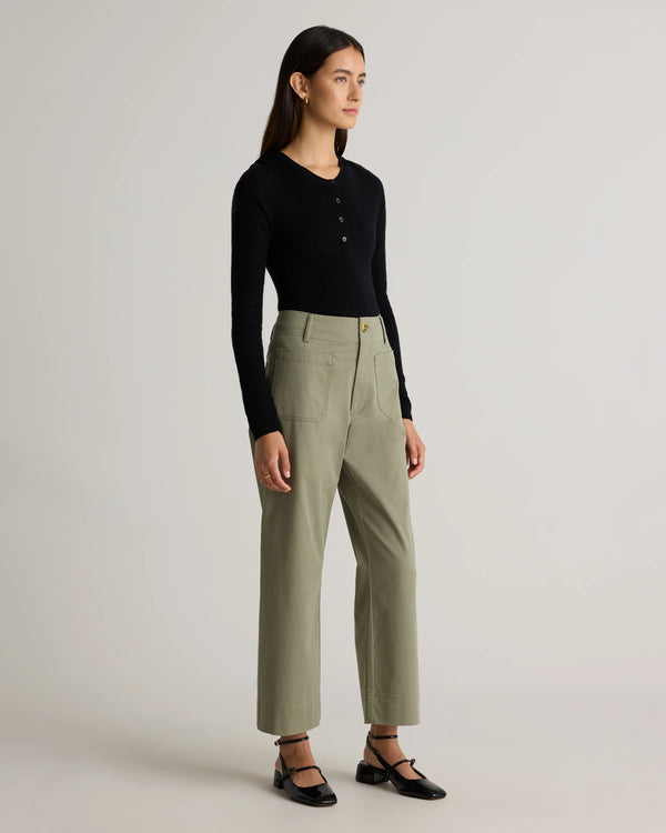 Organic Stretch Cotton Chino Cropped Wide Leg Pants - 0 / Aegean Blue