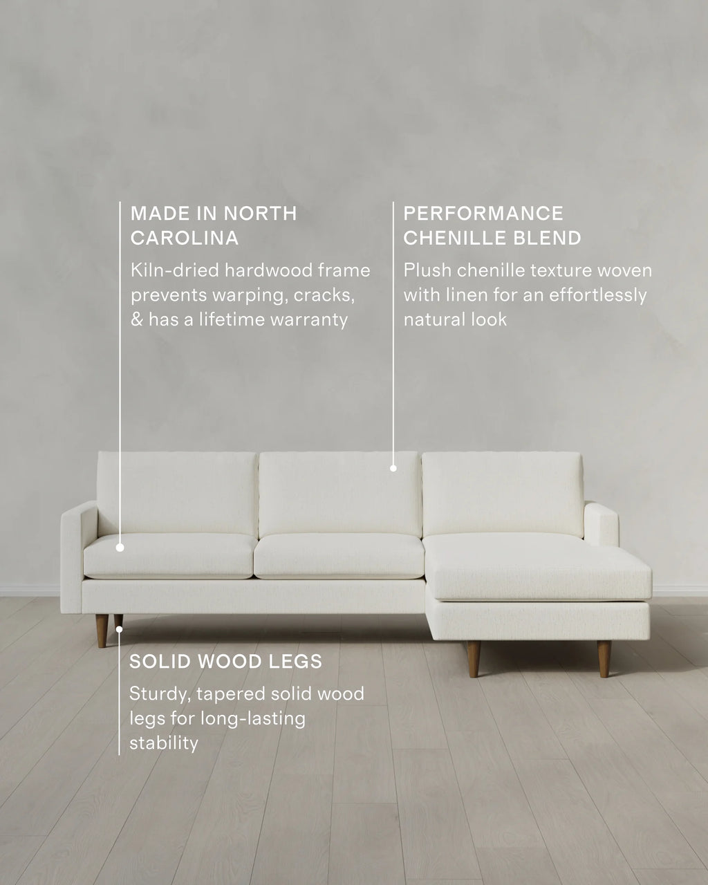 Atlas Midcentury Chaise Sectional in Performance Chenille Linen Blend - 106" Right Arm / Sorrell