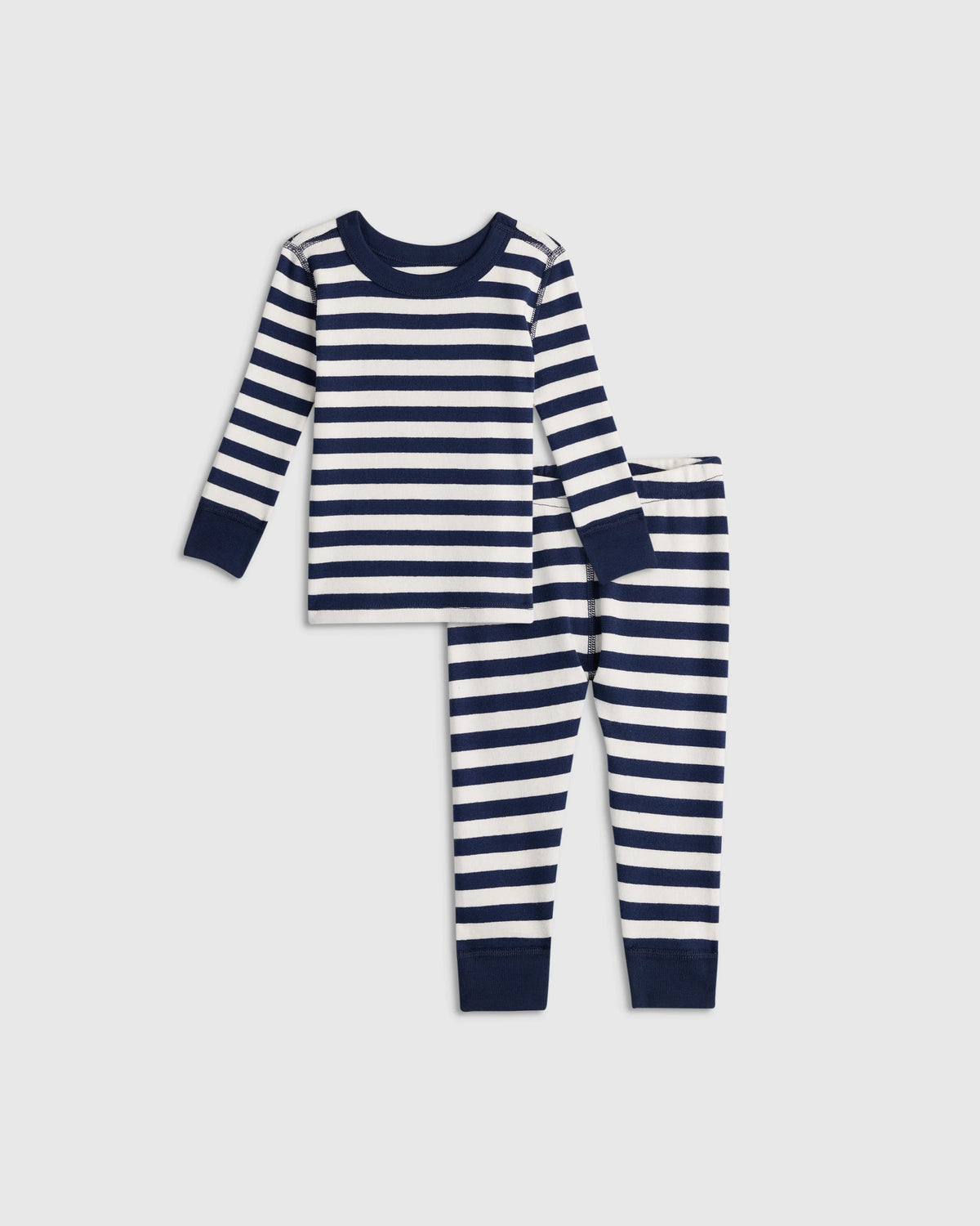 100% Organic Cotton Long Sleeve and Pant Pajama Set - 12-18M / Navy Stripe Main image