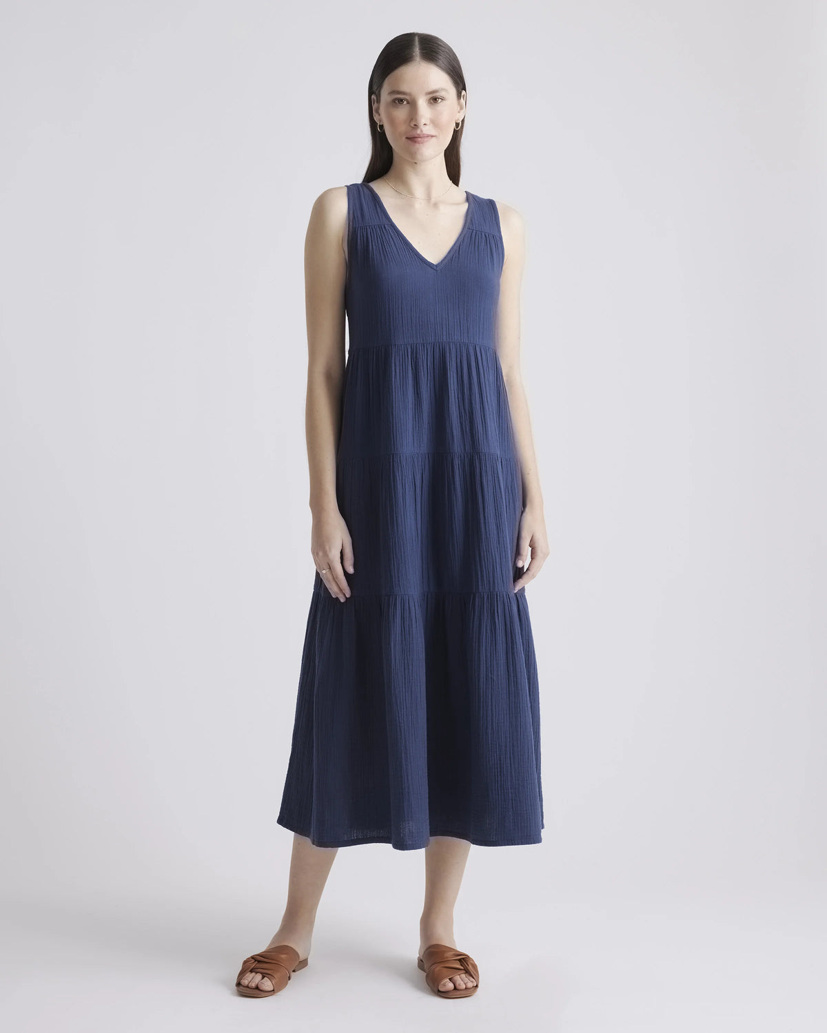 100% Organic Cotton Gauze Tiered Maxi Dress - XS / Indigo Blue Main image