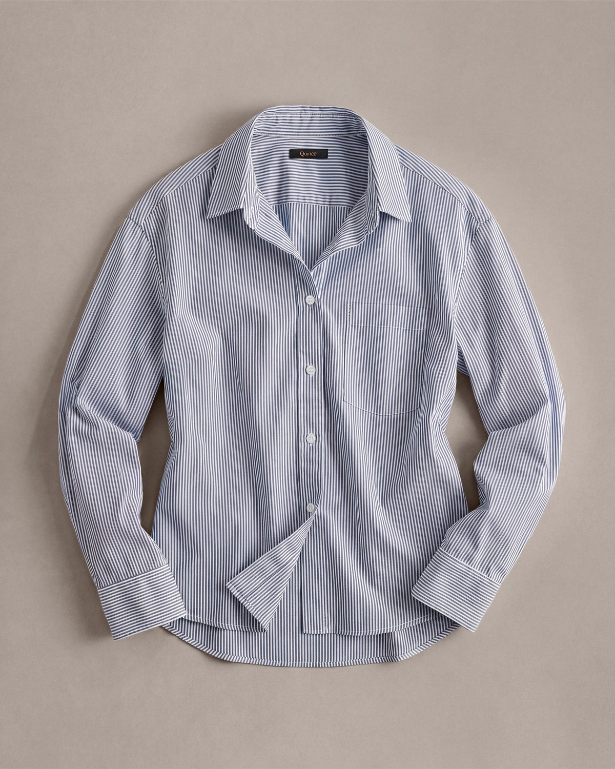 100% Organic Cotton Poplin Long Sleeve Shirt - XS / Delta Blue Double Stripe
