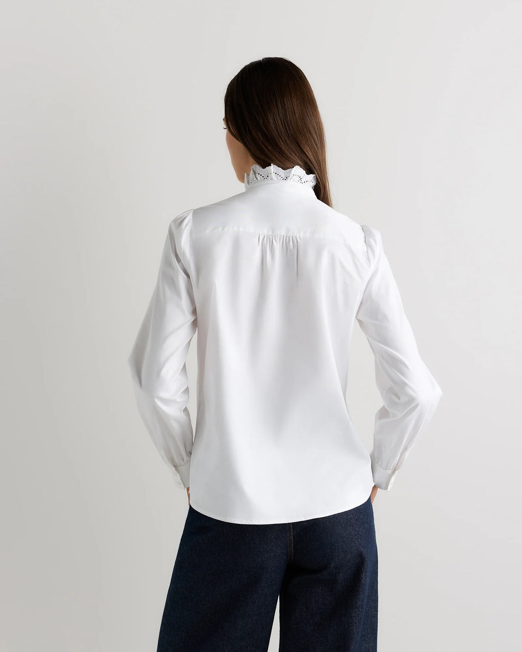 100% Organic Cotton Lace Ruffle Blouse - XS / Classic White
