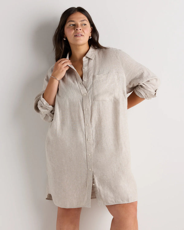 100% European Linen Shirt Dress - 1X / Black