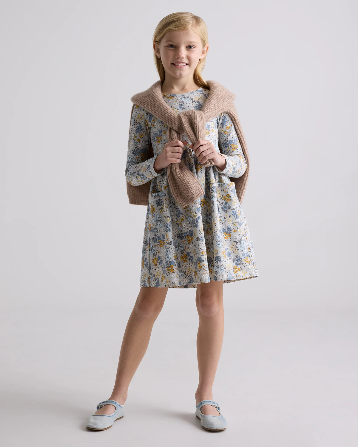 Organic Cotton Long Sleeve Fit and Flare Pocket Dress - 6 / Purple Poppy Garden