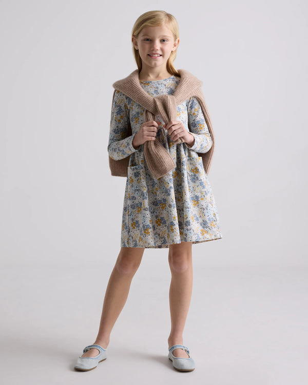Organic Cotton Long Sleeve Fit and Flare Pocket Dress - 6 / Purple Poppy Garden