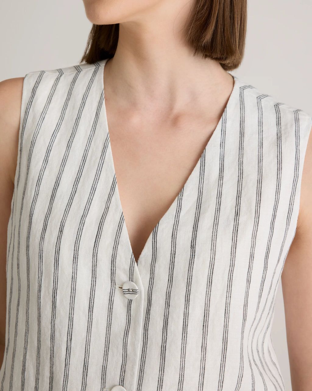 100% European Linen Vest - XS / Blue Pinstripe