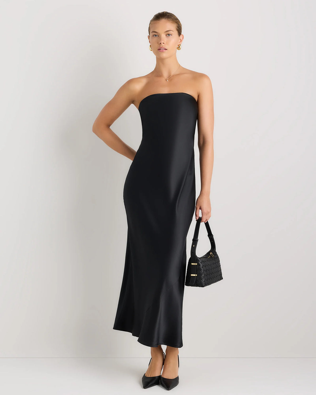 100% Washable Silk Strapless Scarf Maxi Dress - XS / Black Main image