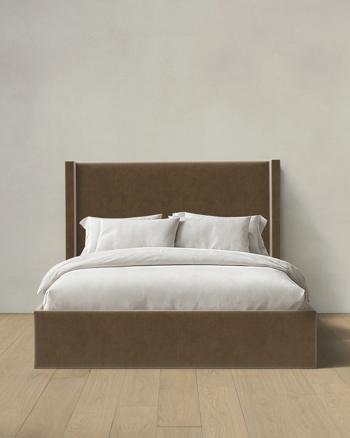 Wingback Bed in Performance Velvet - Full / Walnut Main image