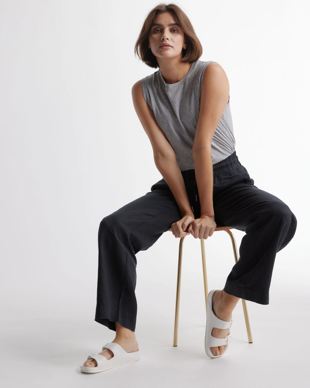 100% European Linen Wide Leg Pants - XS / Bayberry Olive