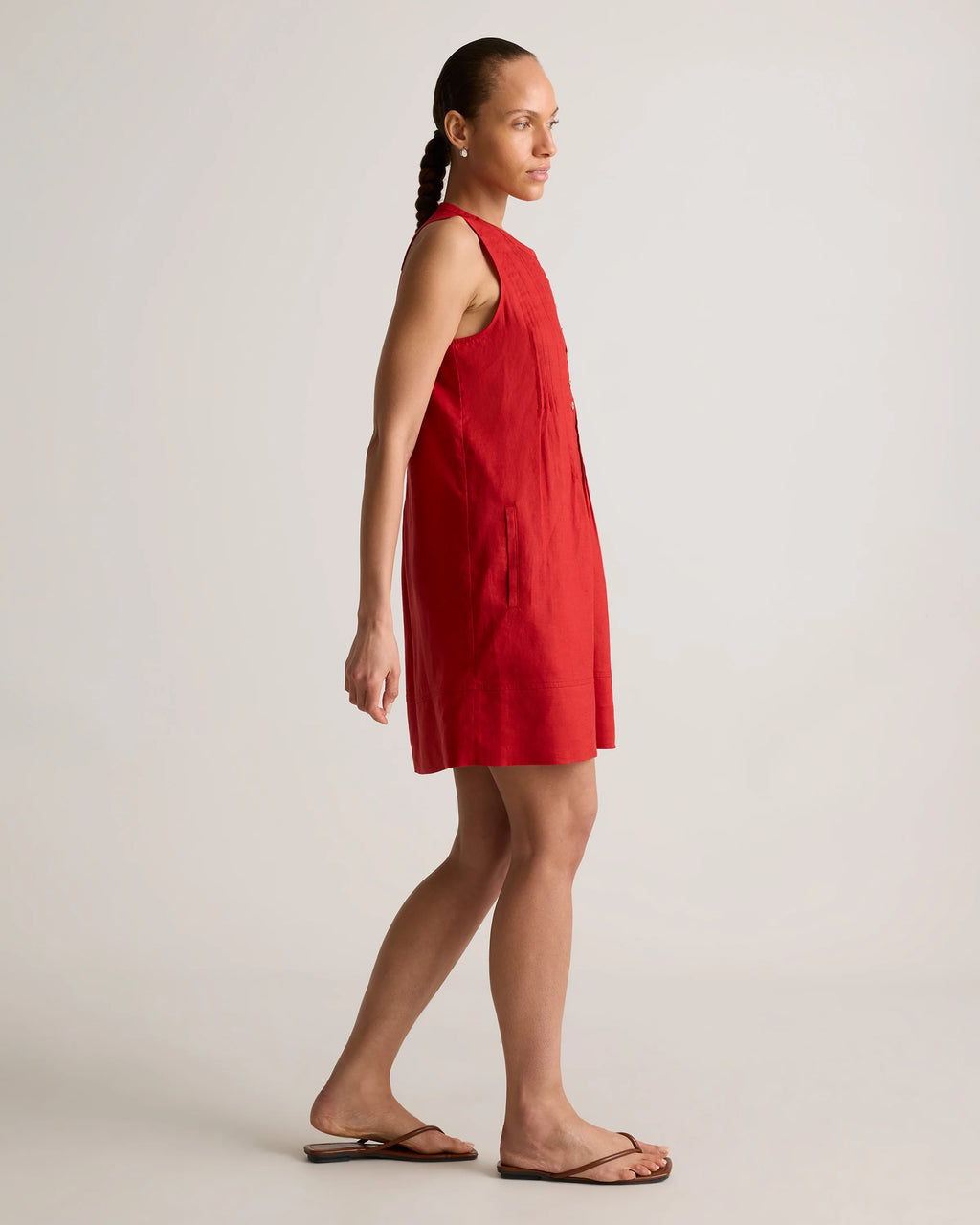 100% European Linen Sleeveless Swing Dress - XS / Classic Mini Gingham