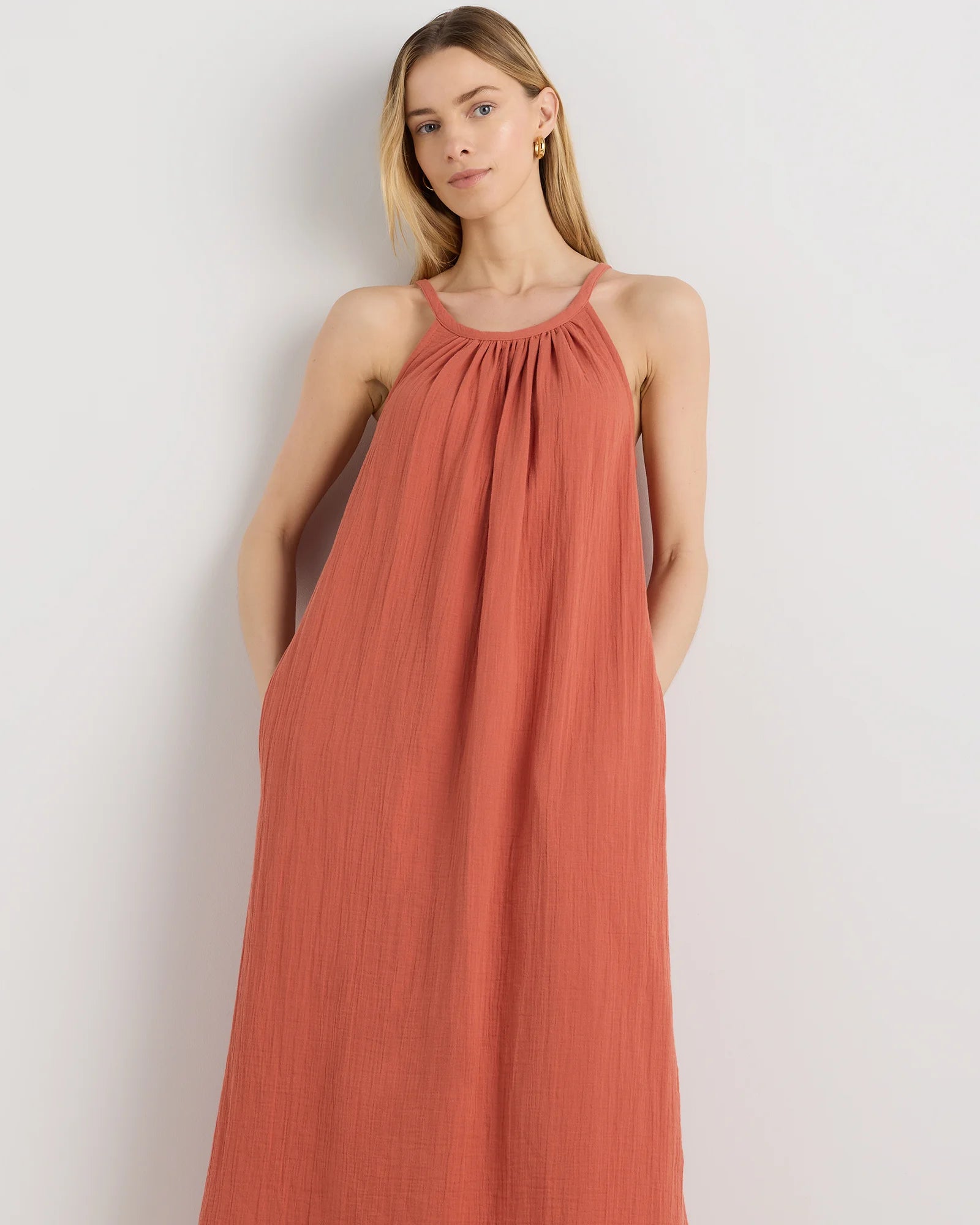 100% Organic Cotton Gauze Sleeveless Maxi Dress - XS / Spiced Orange Secondary image