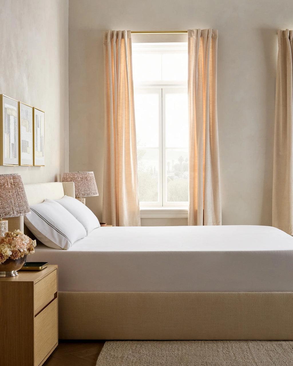 Organic Crisp Percale Embellished Fitted Sheet Set - Twin / White/Navy