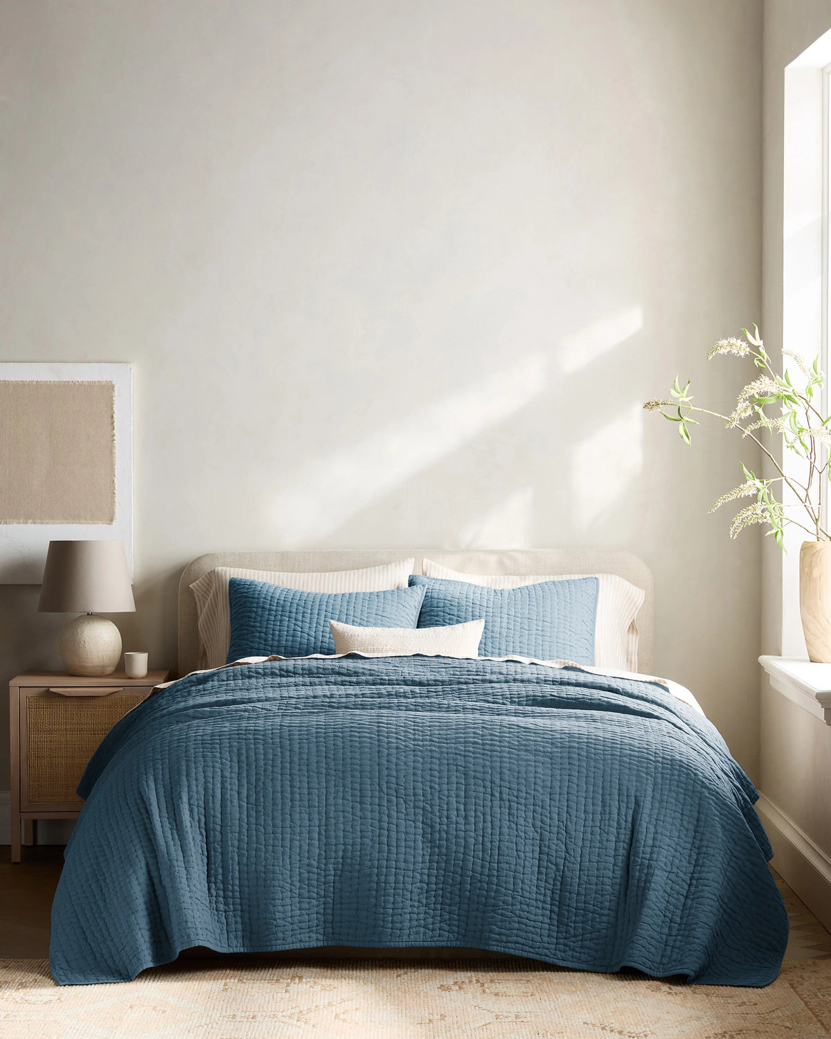 European Linen Cotton Stitch Quilt - Twin / Stone