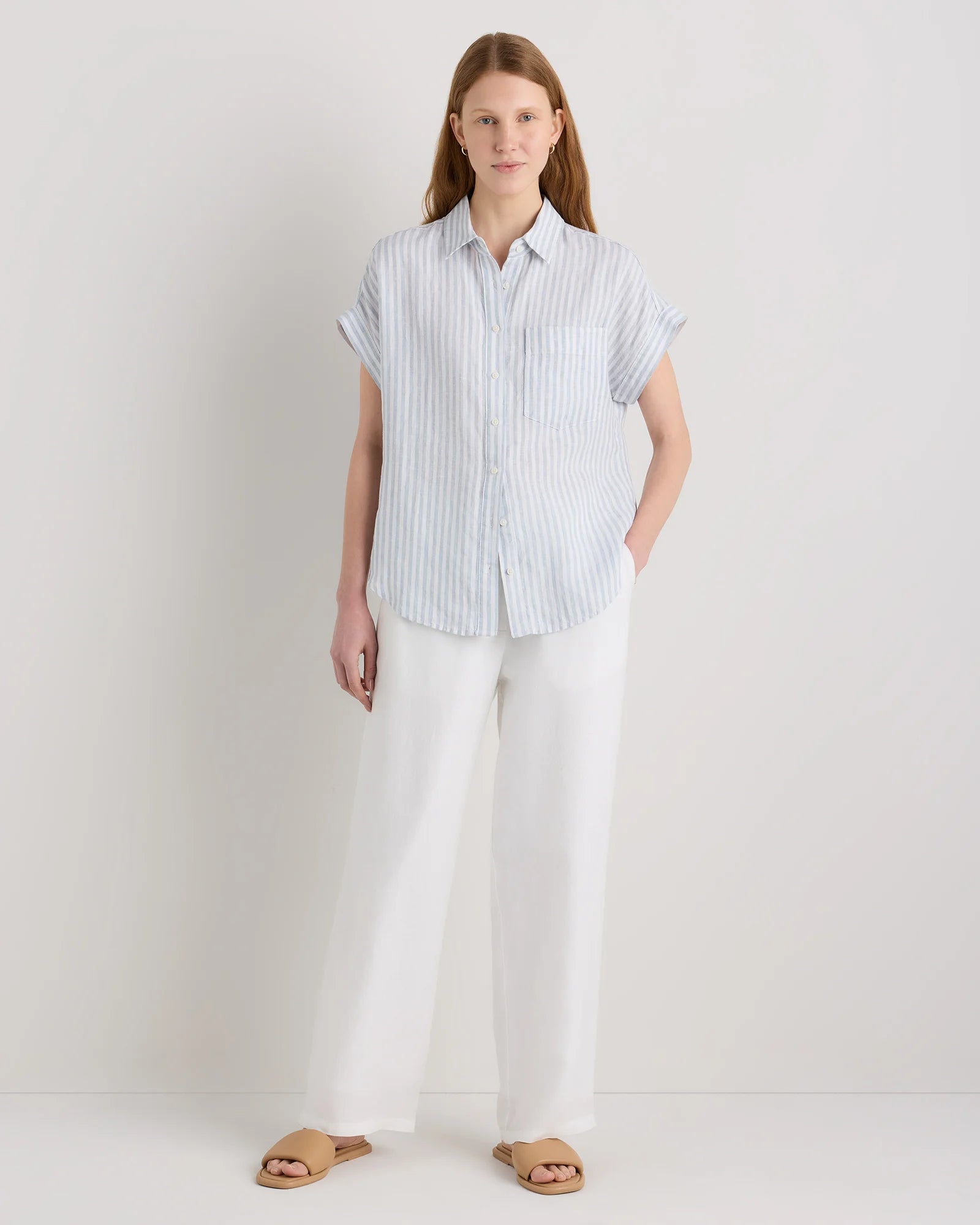 100% European Linen Camp Shirt - XS / Sky Blue Mariner Stripe Secondary image
