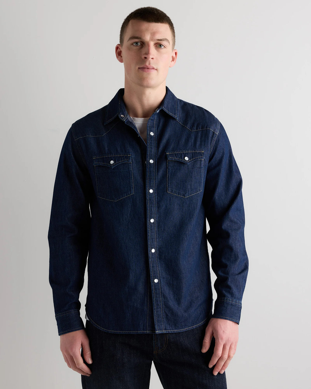 Pearl Snap Denim Western Shirt - S / Clean Rinse Main image