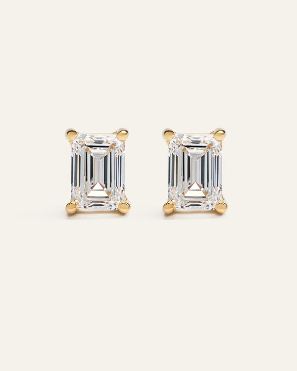 14K Gold Lab Grown Diamond Statement Emerald Studs - 8ctw - One Size / Yellow Gold