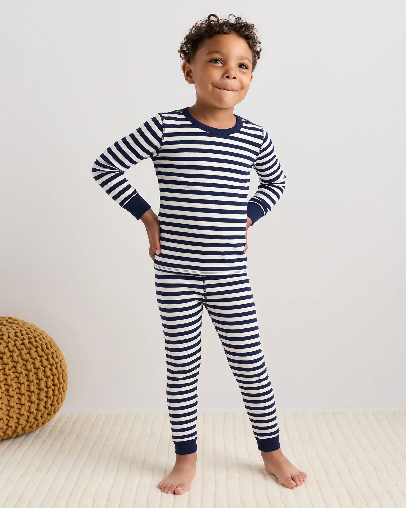 100% Organic Cotton Long Sleeve and Pant Pajama Set - 2T / Navy Stripe Secondary image