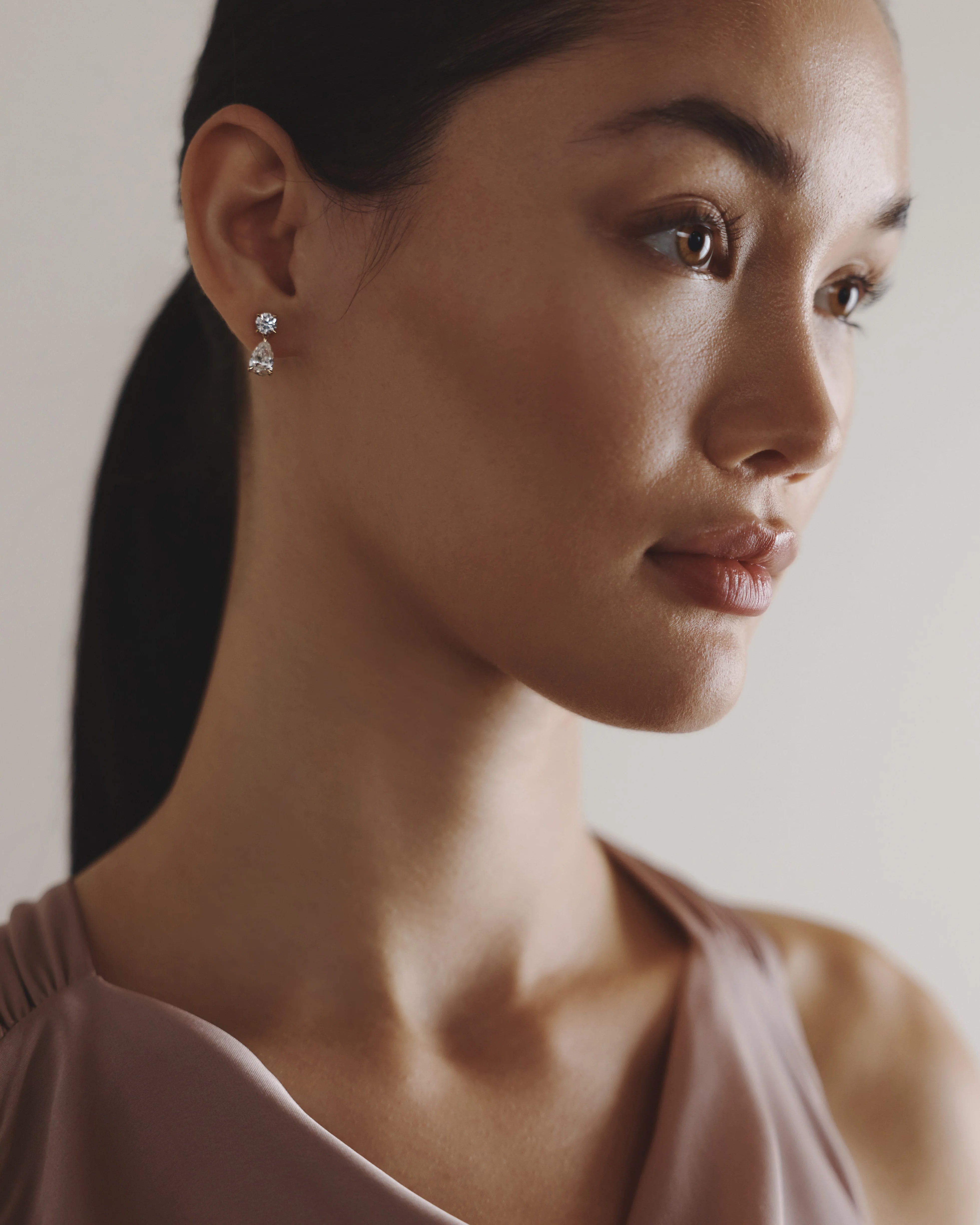 14K Gold Lab Grown Diamond Round & Pear Drop Earrings - One Size / Yellow Gold Secondary image