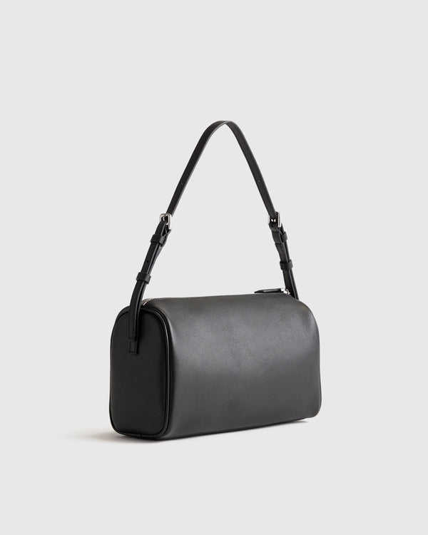 Italian Leather Mini Barrel Shoulder Bag - One Size / Dark Brown