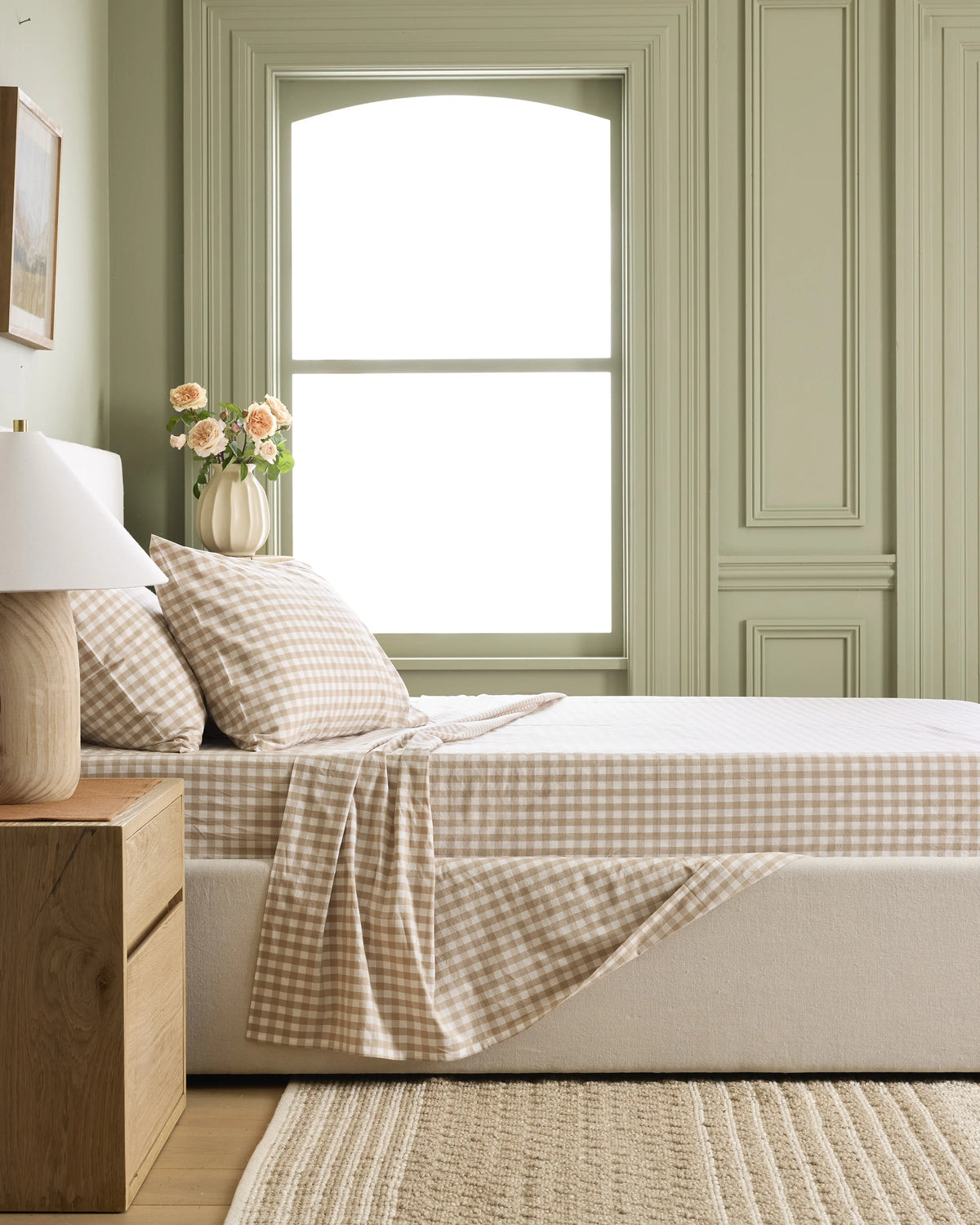 Organic Crisp Percale Gingham Pillowcase Set - Standard / Cafe