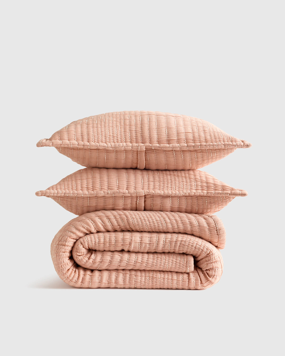 Organic Cotton Channel Stitch Coverlet Set - Twin / Coral Pink Main image