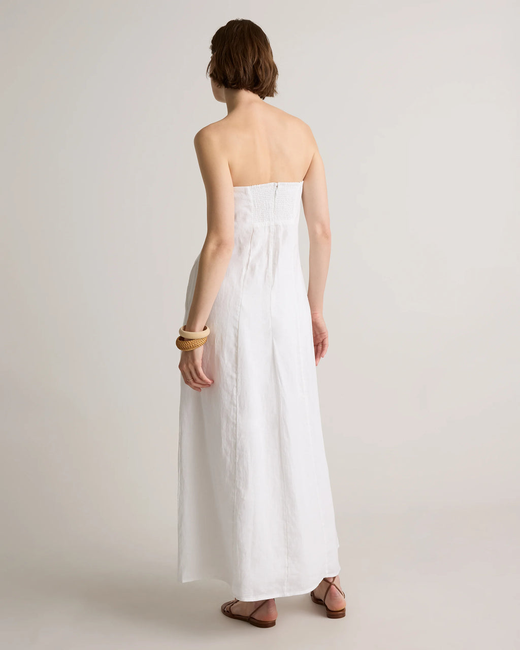 100% European Linen Strapless Maxi Dress - XS / Brick Red Heirloom Floral