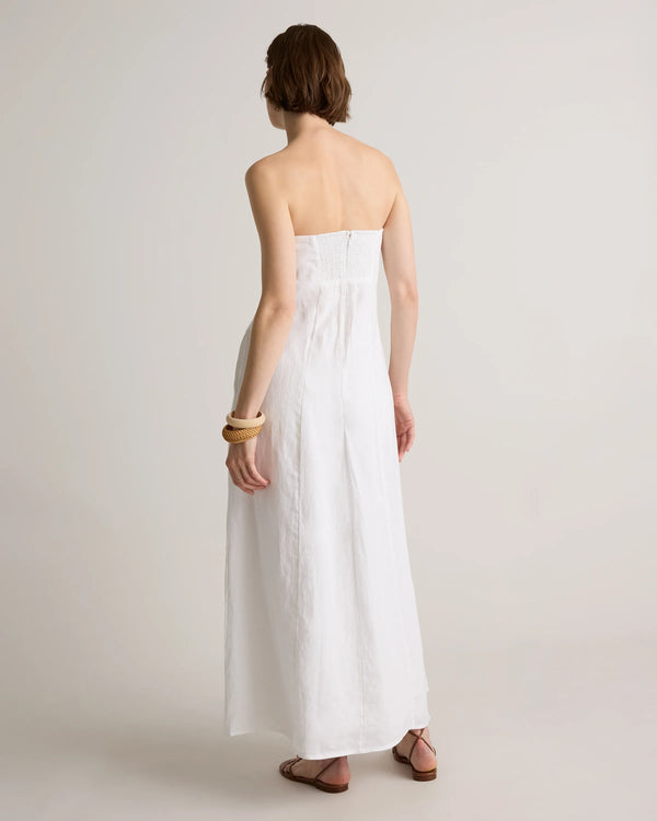100% European Linen Strapless Maxi Dress - XS / Brick Red Heirloom Floral