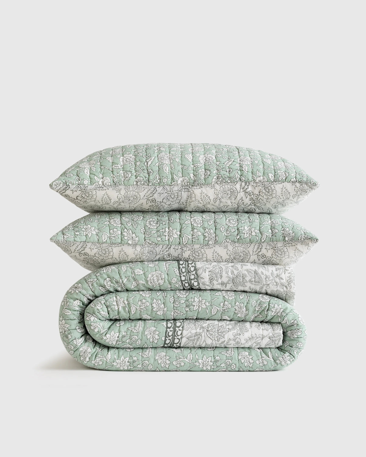 Organic Cotton Block Print Quilt Set - Twin / Green Main image