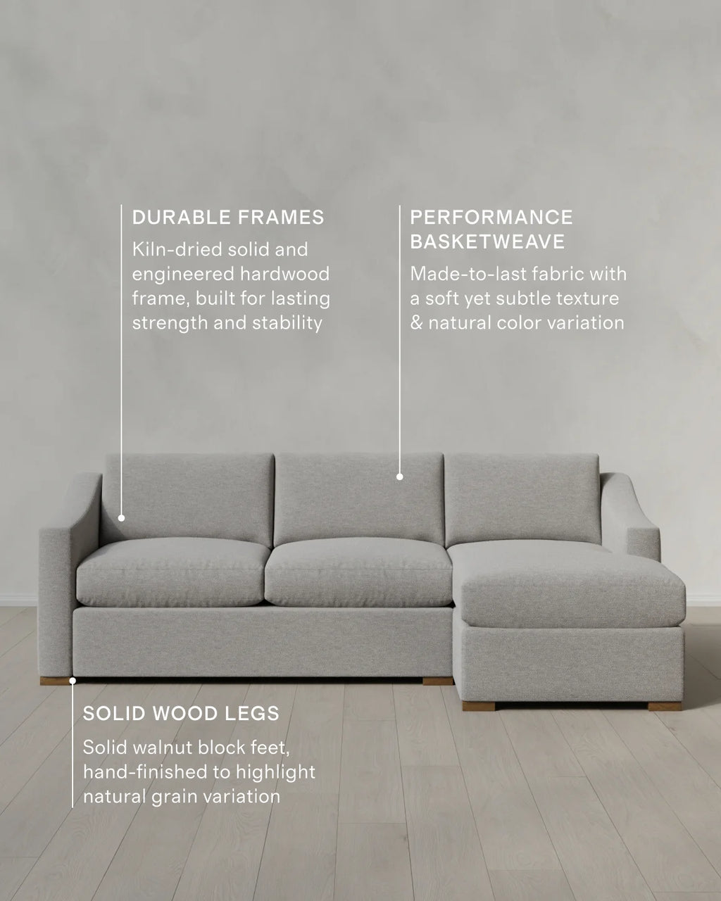 Hollis Slope Arm Chaise Sectional in Performance Basketweave - 104" Right Arm / Flax