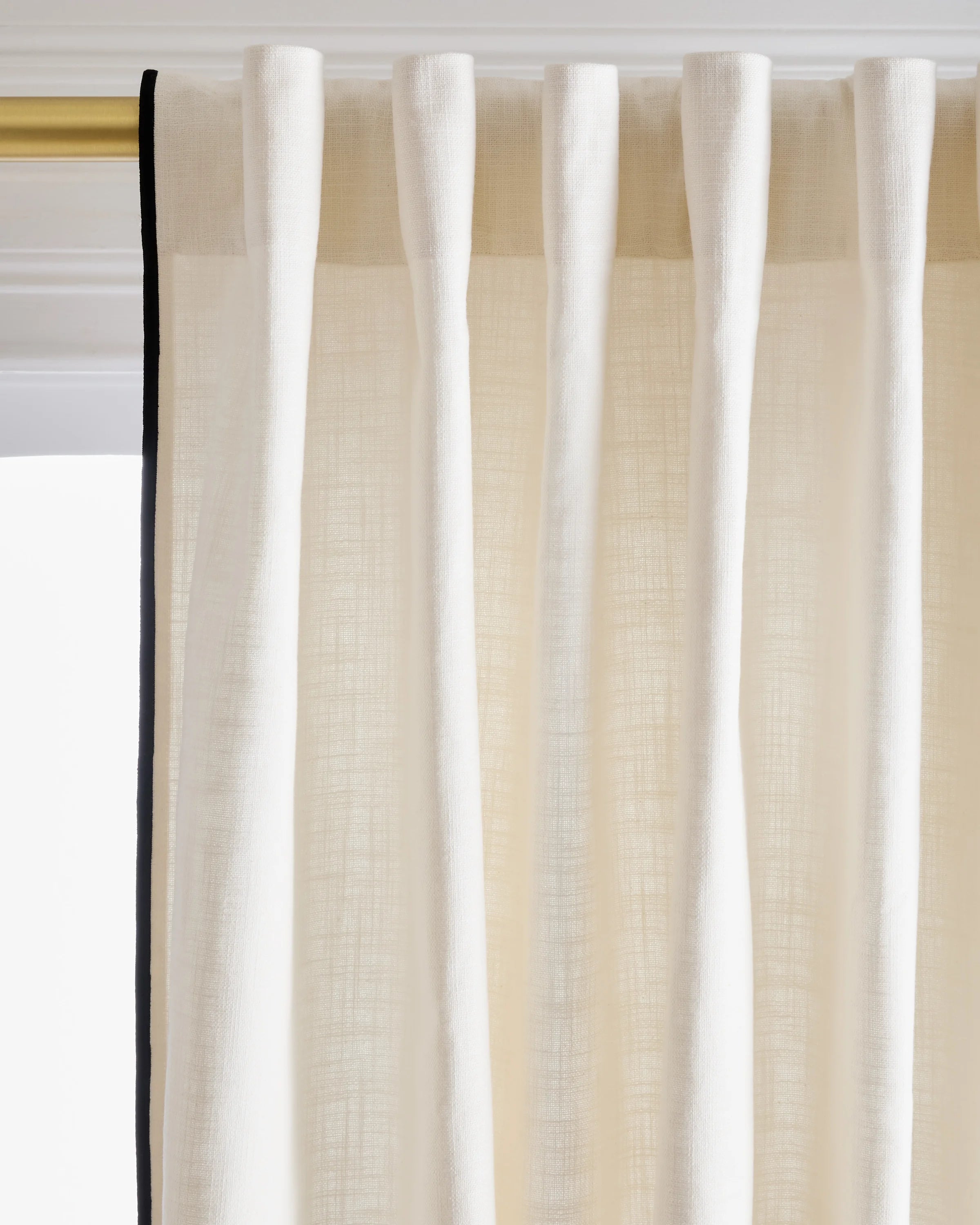 Piped Edge Cotton Curtain - Single Panel - 48x84 / Ivory/Black Piping Secondary image