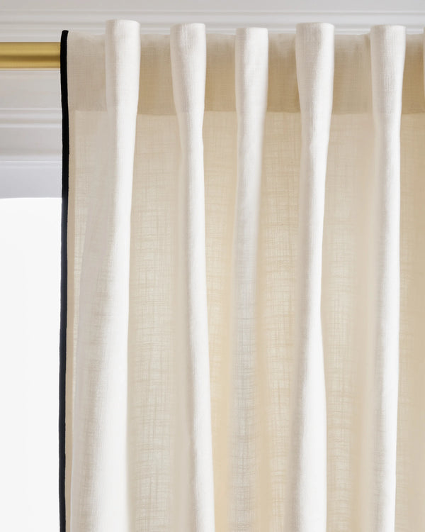 Piped Edge Cotton Curtain - Single Panel - 48x84 / Ivory/Black Piping