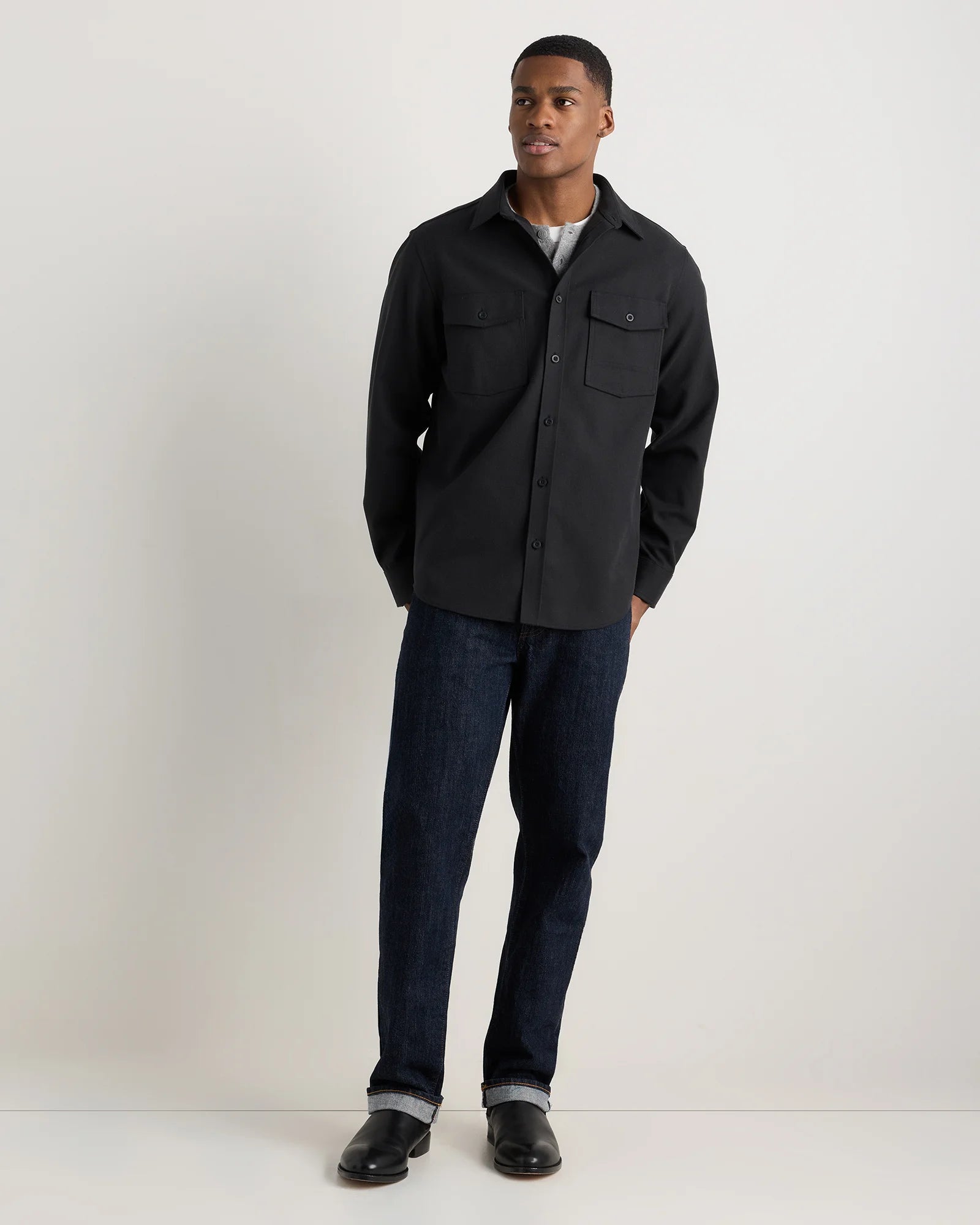 Brushed Cotton Wool Utility Overshirt - S / True Black Secondary image