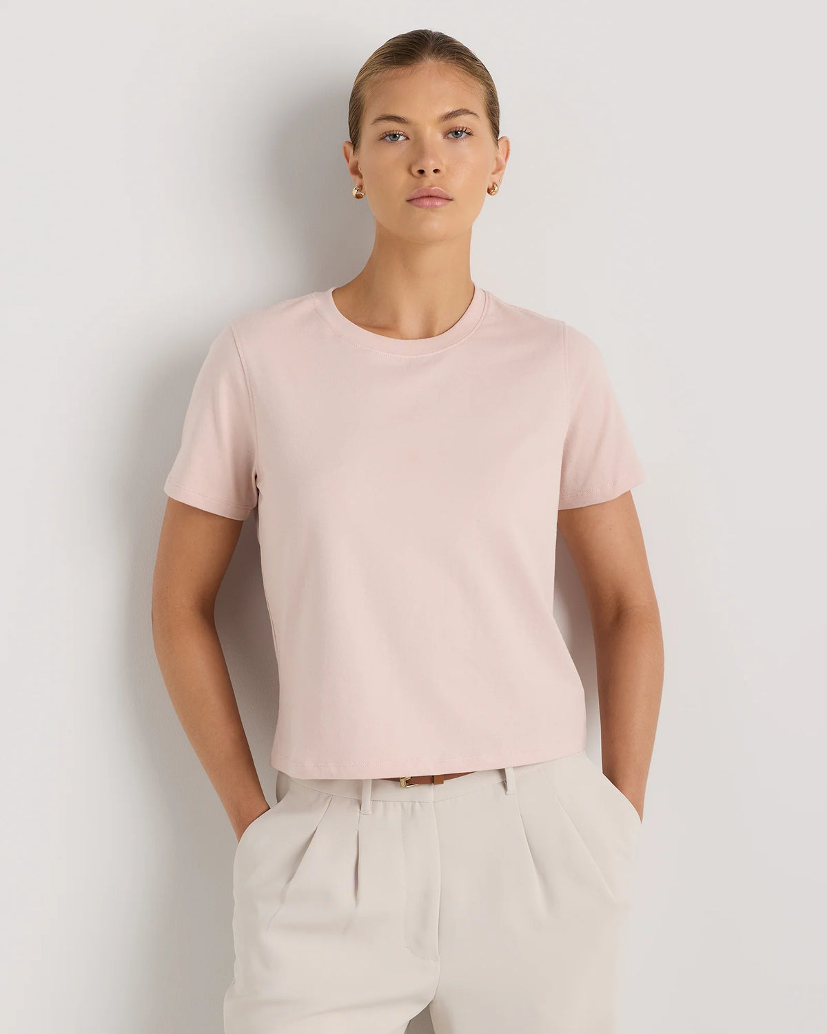 100% Organic Cotton Boxy Crewneck Tee - XS / Shell Pink Main image