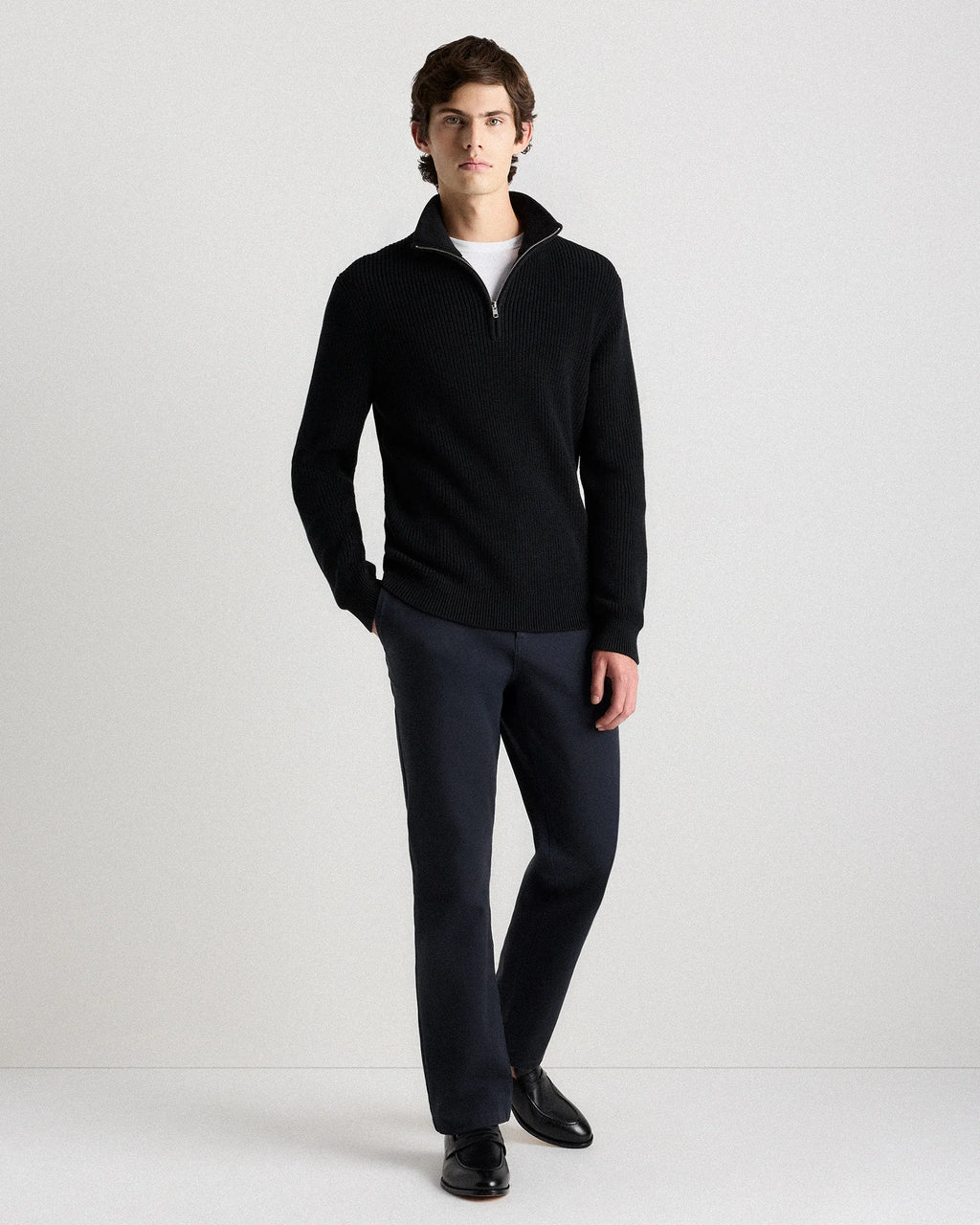 100% Organic Cotton Ribbed Quarter-Zip Sweater - S / Navy