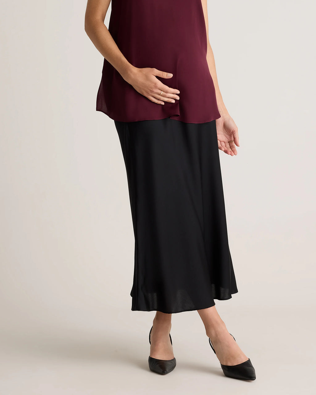 Washable Stretch Silk Maternity Skirt - XS / Vintage Pink