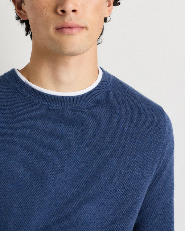 100% Organic Cotton Pique Crewneck Sweater - S / Moonstone Blue