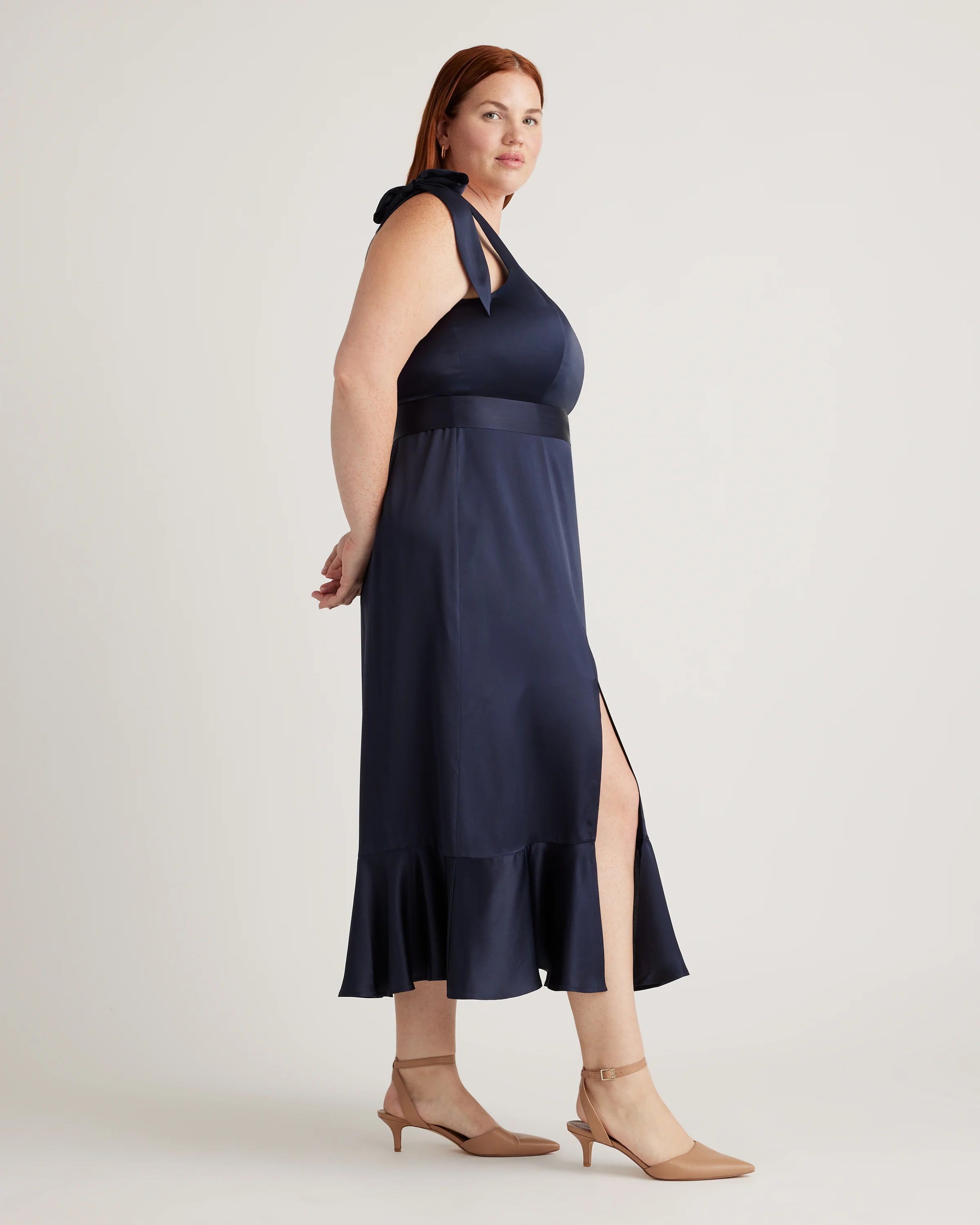 100% Washable Silk Square Neck Midi Dress - XS / Navy Secondary image