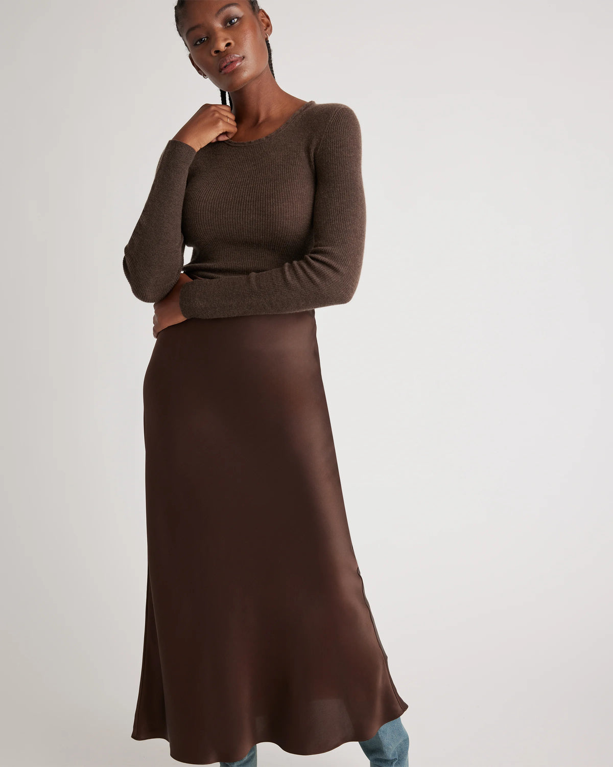 100% Washable Silk Maxi Skirt - XS / Champagne