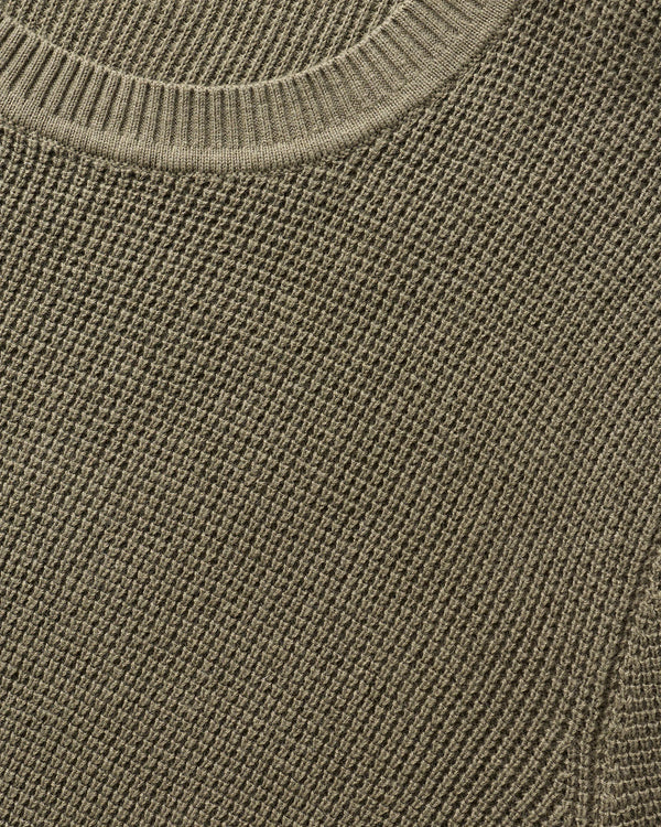 Organic Cotton Cashmere Waffle Crewneck Sweater - S / Bayberry Olive