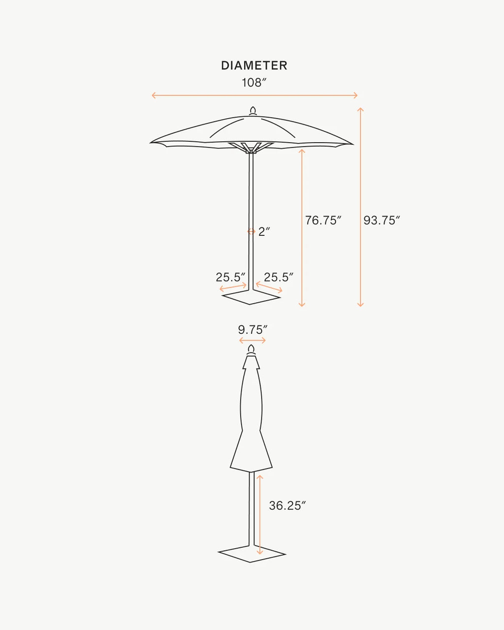 9' Round Sunbrella Outdoor Umbrella and Base - One Size / Natural/Black
