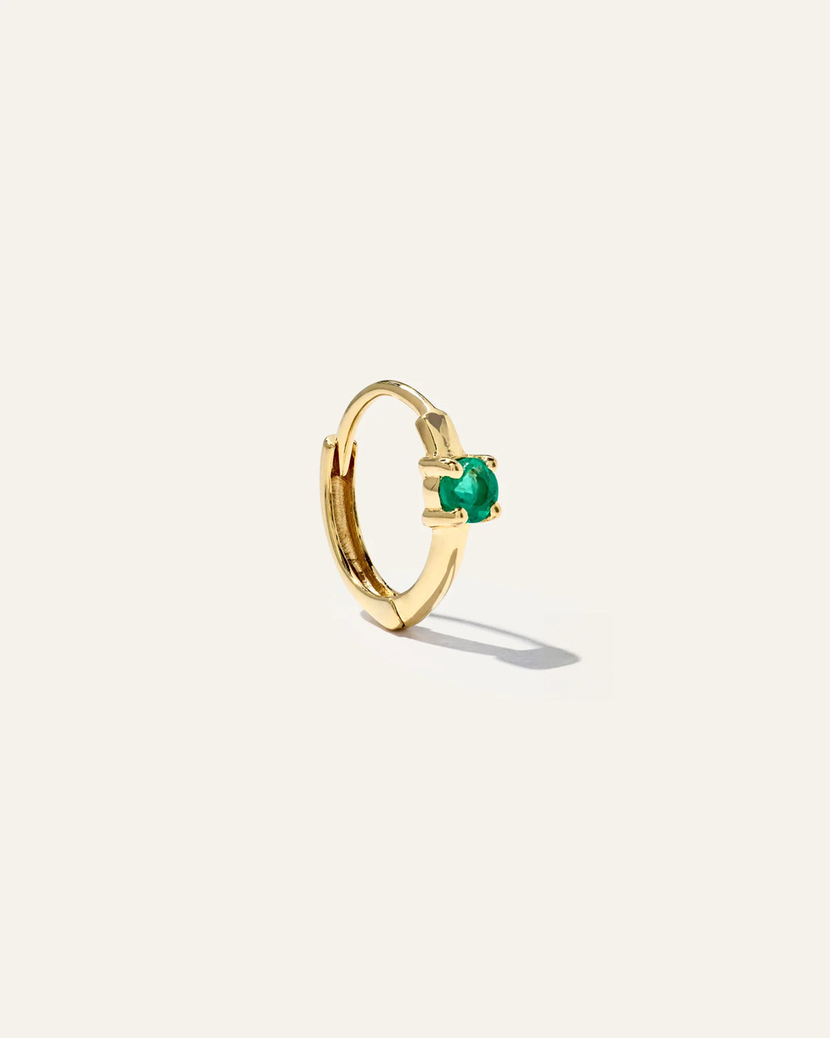 14K Gold Gemstone Tiny Huggie - Single - One Size / Emerald Main image
