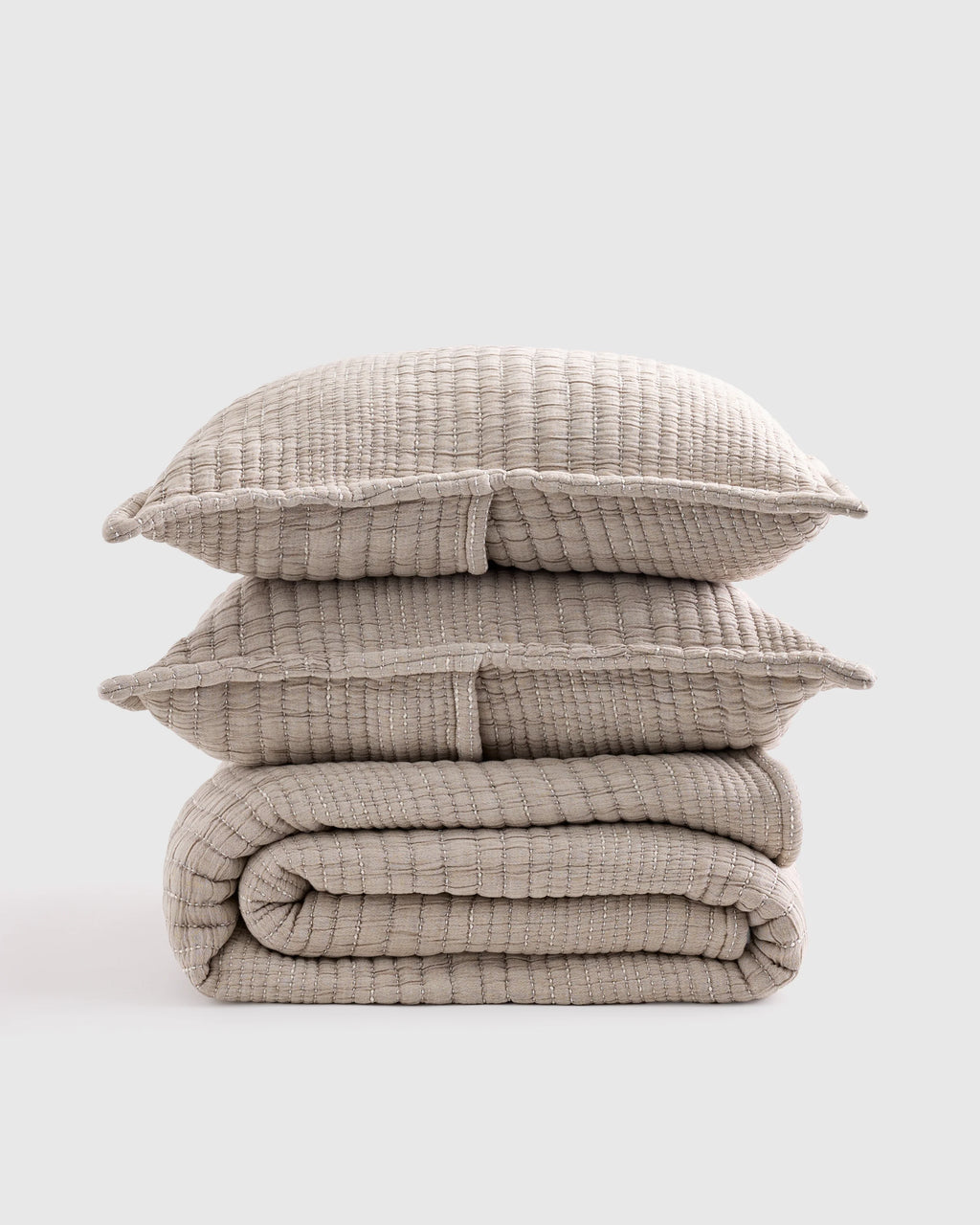 Organic Cotton Channel Stitch Coverlet Set - Twin / Coral Pink