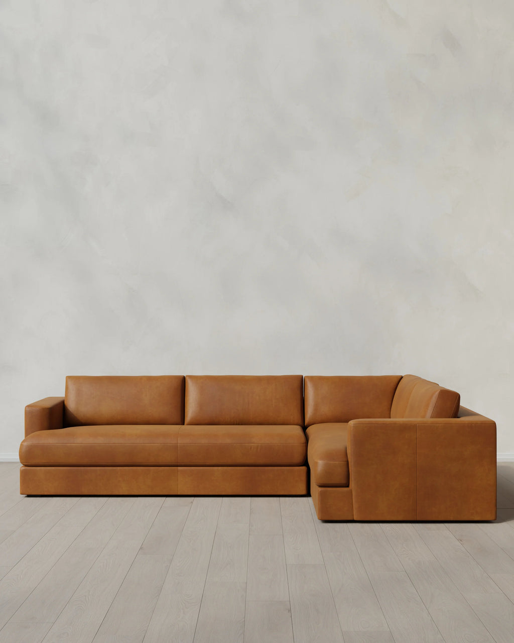Sierra Curved Arm L Sectional in Leather - Right Arm / Auburn