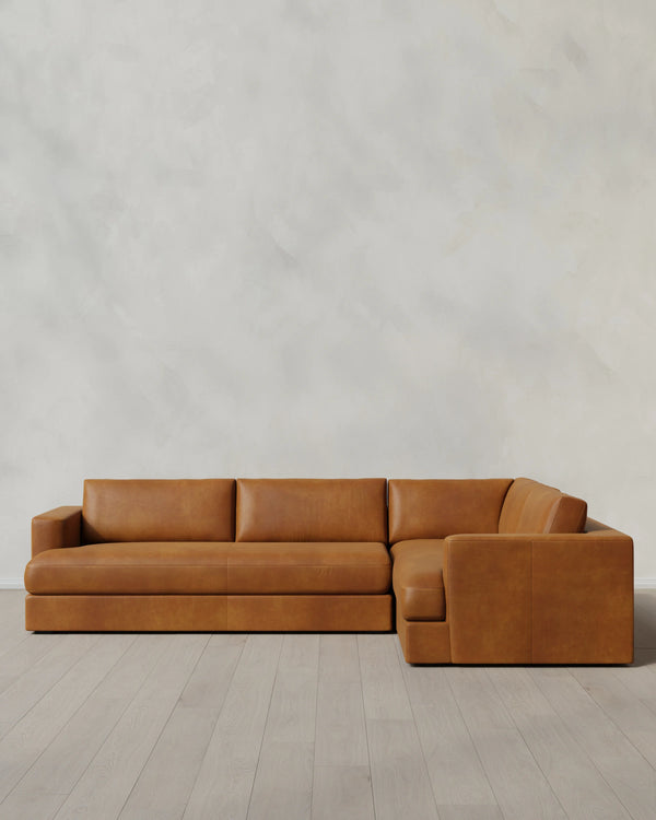 Sierra Curved Arm L Sectional in Leather - Right Arm / Auburn