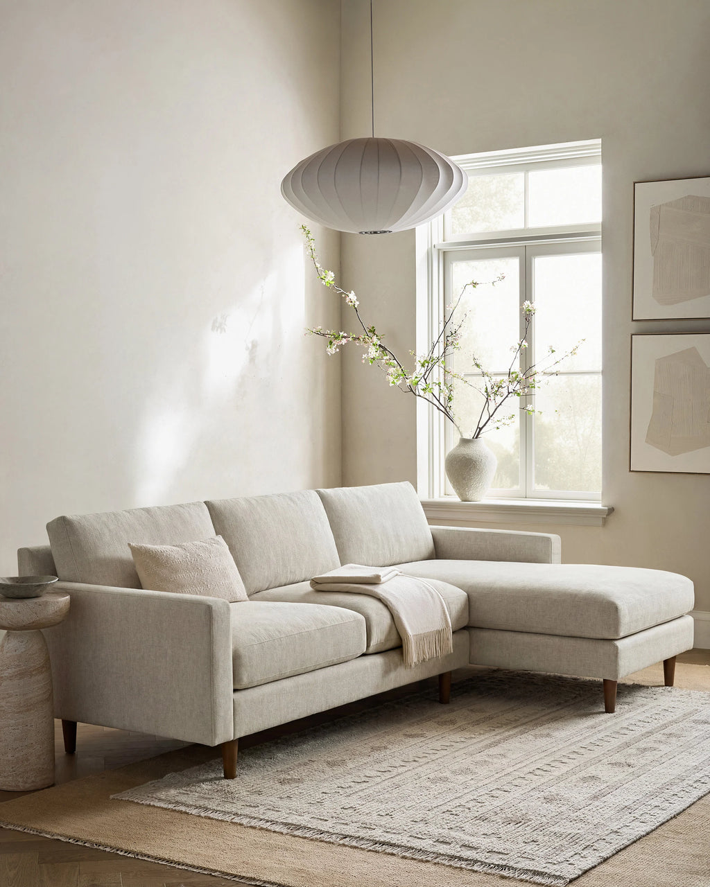 Atlas Midcentury Chaise Sectional in Performance Chenille Linen Blend - 106" Right Arm / Sorrell