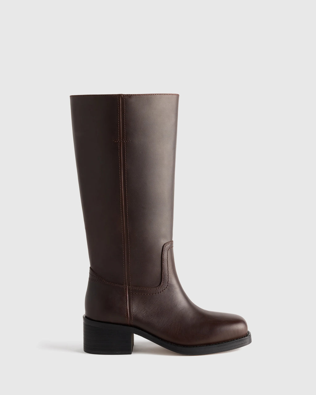 Italian Leather Block Heel Boot - 5 / Chestnut