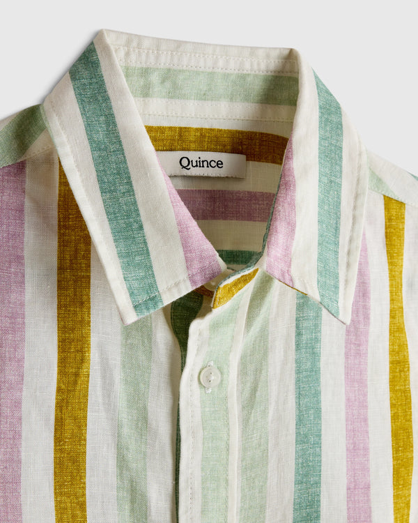 100% European Linen Printed Short Sleeve Shirt - 2T / Multi Palm