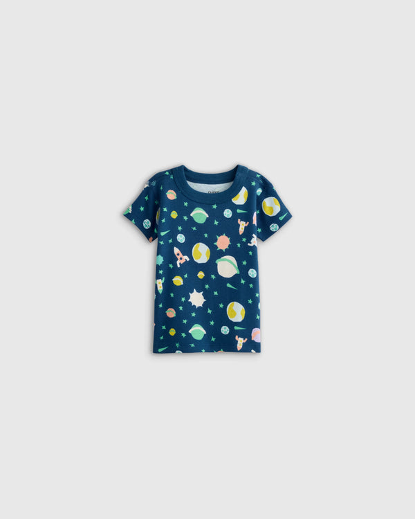 100% Organic Cotton Short Sleeve and Shorts Pajama Set - 12-18M / Navy Stripe