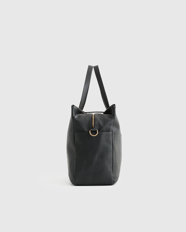 Italian Leather Triple Compartment Weekender - One Size / Black